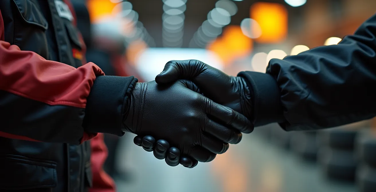 Poignée de main entre deux pilotes de karting après une course